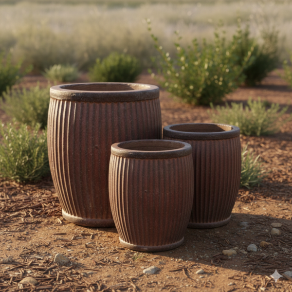 Black Clay Ribbed Vertical Planter
